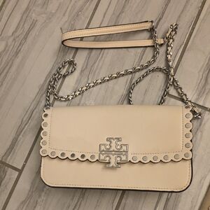 Tory Burch Cream Crossbody Bag with Silver Accents